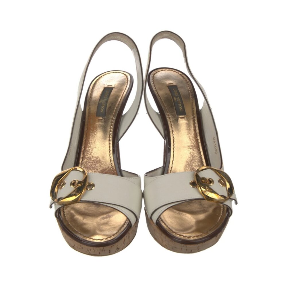 LOUIS VUITTON White Leather Slingback Heels